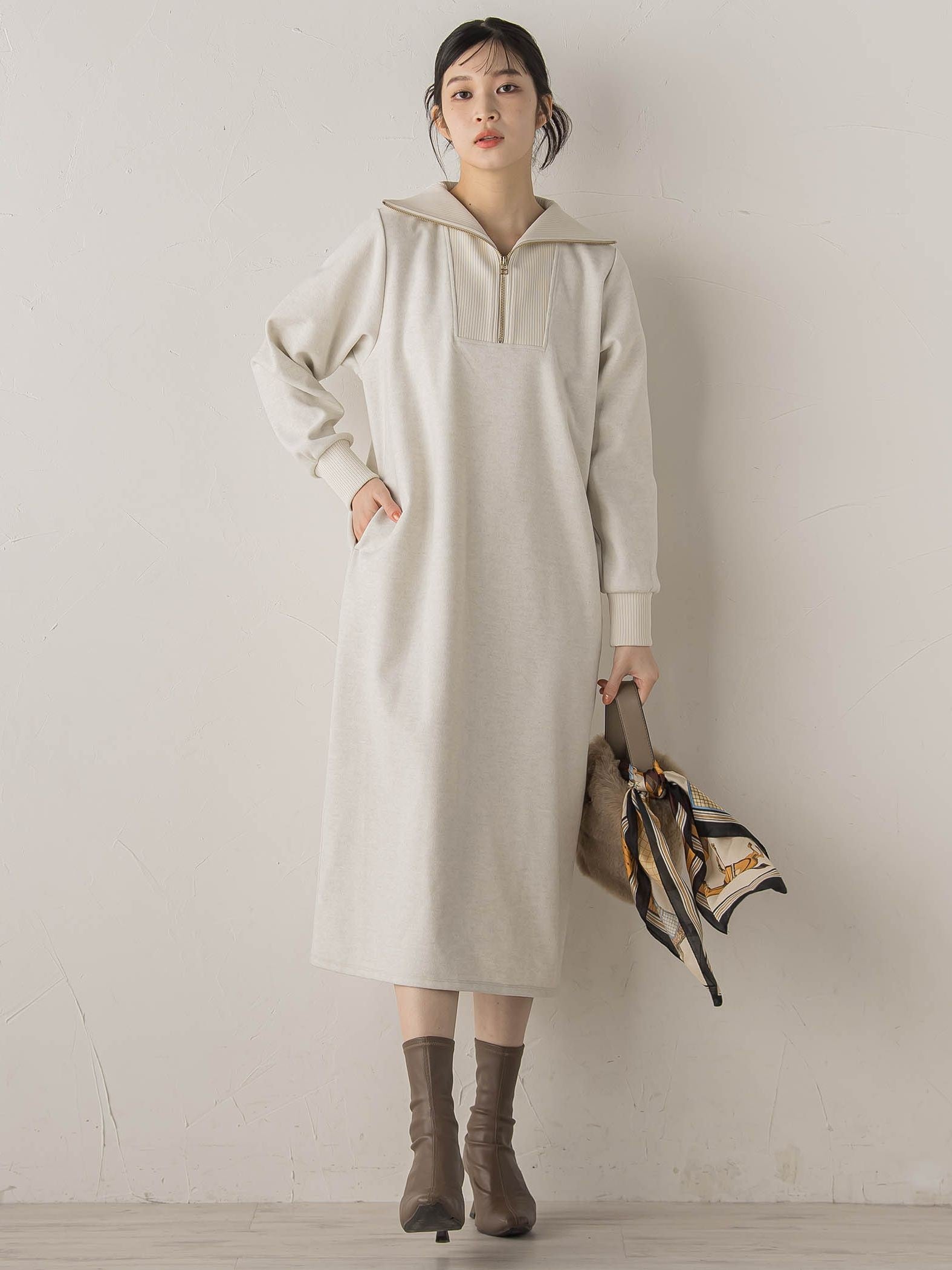 【WEB限定】圧縮起毛ステンニットワンピース≪手洗い可能≫