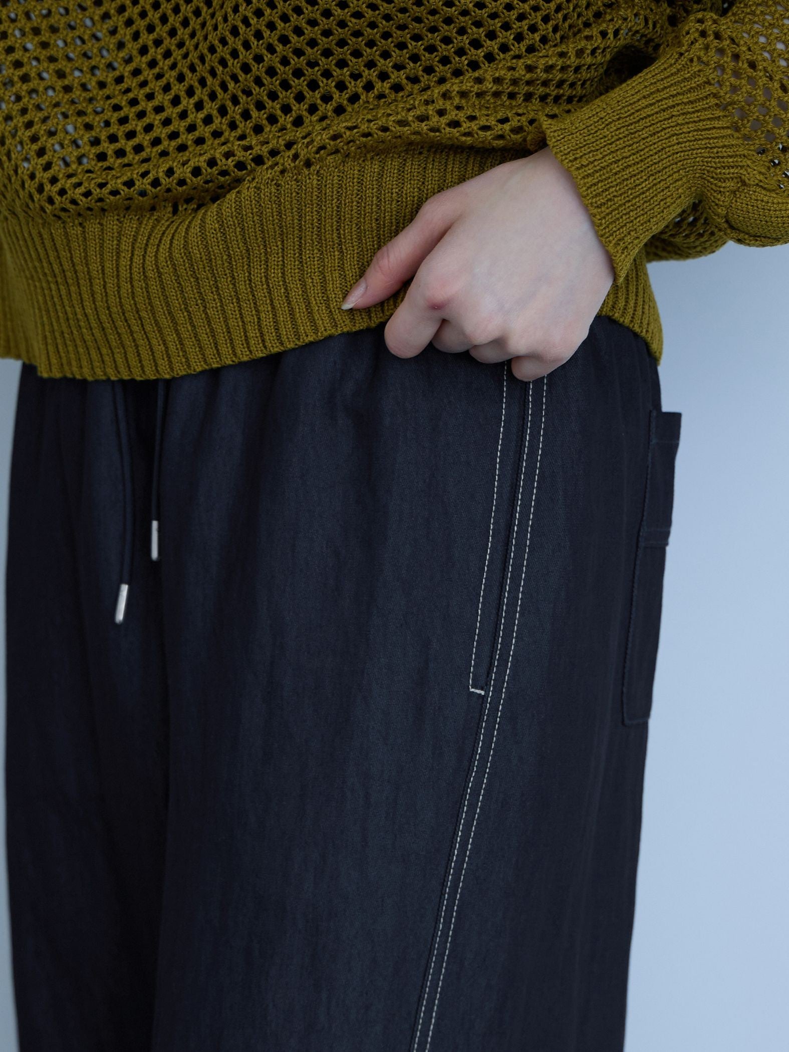 【シーズンレス】ナイロンツイルデニムイージーワイドパンツ