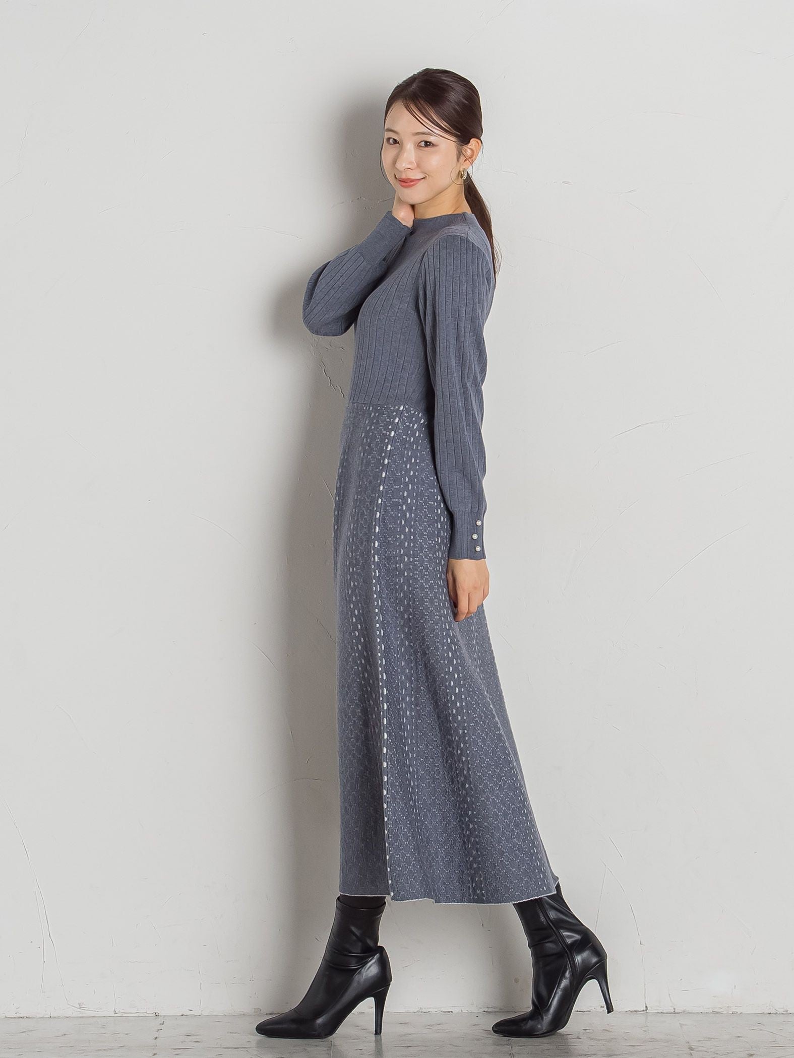 【極美品】エポカ ニットワンピース エターナルジャガード フレアスカート 極美品】エポカ ニットワンピース エターナルジャガード フレア