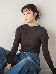 袖ボタンランダムリブニット≪手洗い可能≫