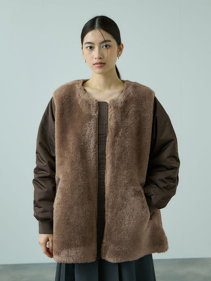 ボア切替ノーカラーミドルコート