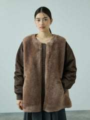 ボア切替ノーカラーミドルコート