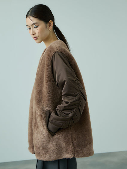 ボア切替ノーカラーミドルコート