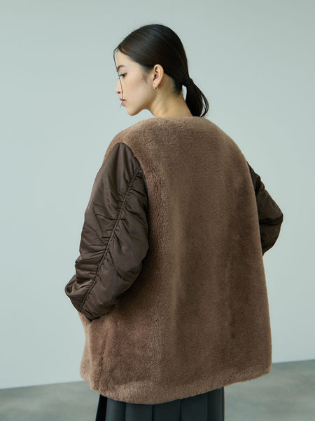 ボア切替ノーカラーミドルコート