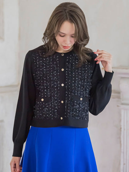 リボンドットツイードカーディガン