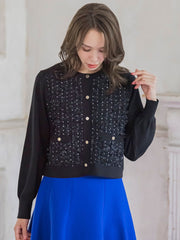 リボンドットツイードカーディガン