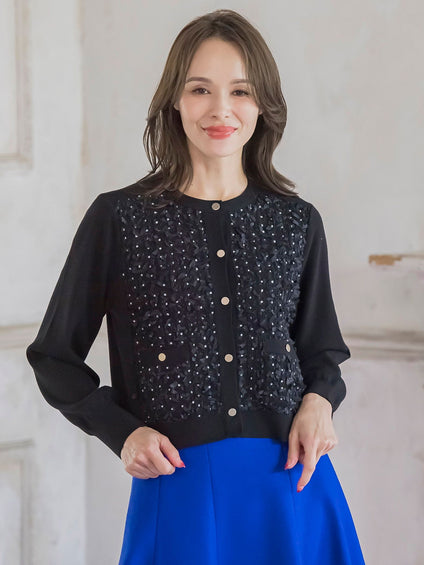 リボンドットツイードカーディガン