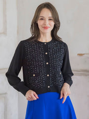 リボンドットツイードカーディガン