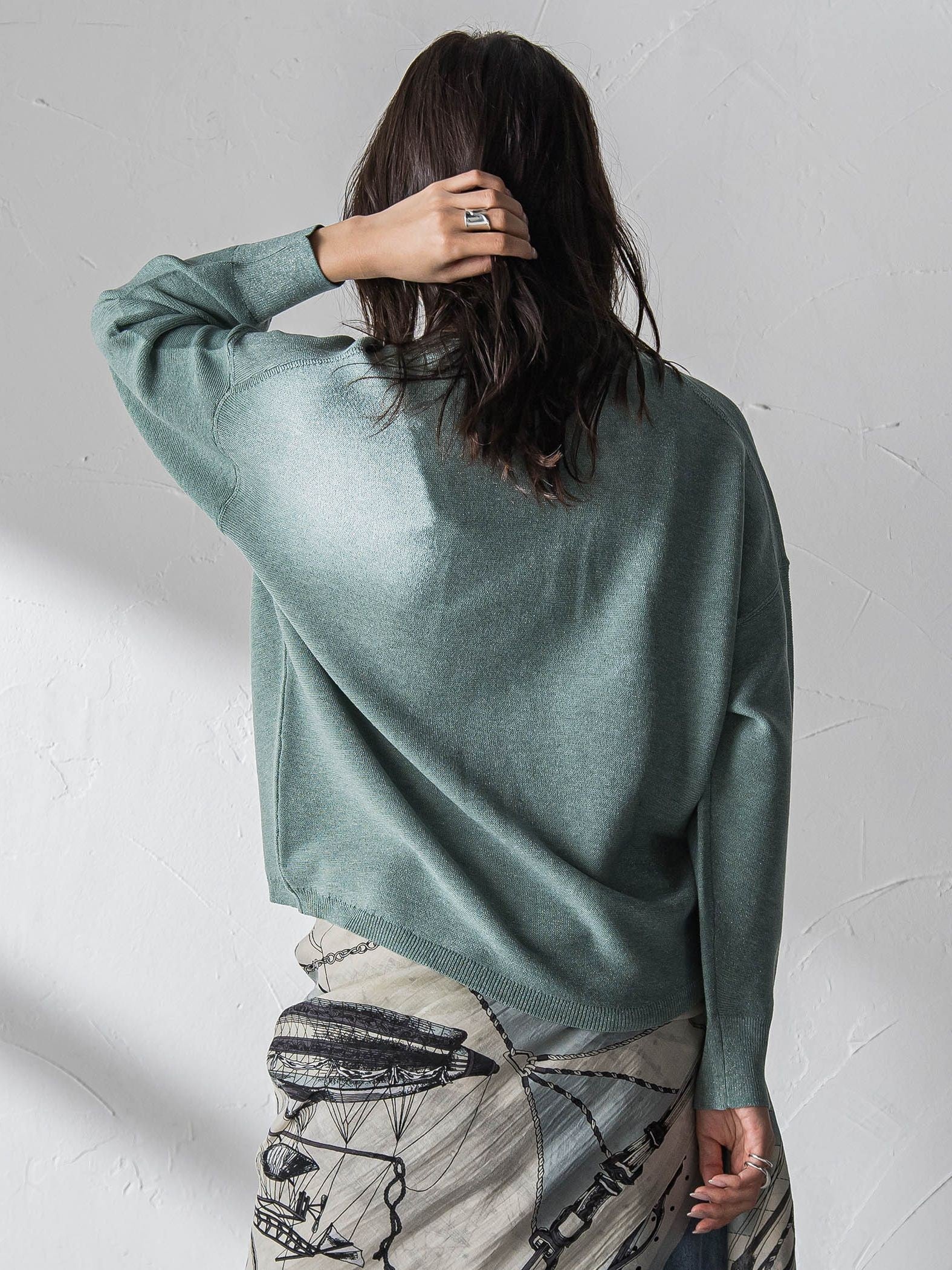 Vネックラメガーターニットプルオーバー≪手洗い可能≫