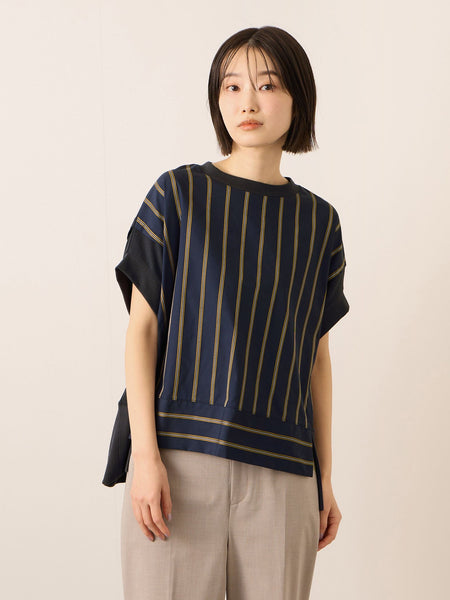 《予約》【機能するミニマル服】ストライプ切替プルオーバー　《接触冷感/吸水速乾/UVカット》