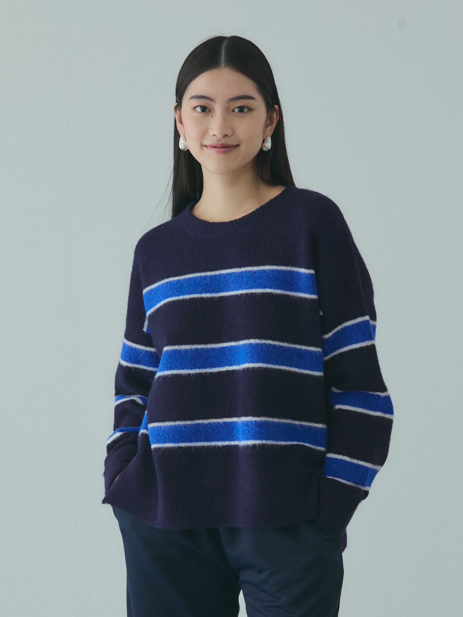 ウール混マルチボーダーニット≪洗濯機で洗える≫