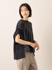 《予約》【機能するミニマル服】ストライプ切替プルオーバー　《接触冷感/吸水速乾/UVカット》