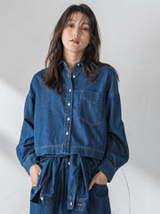 ラウンドヘムデニムクロップドシャツ