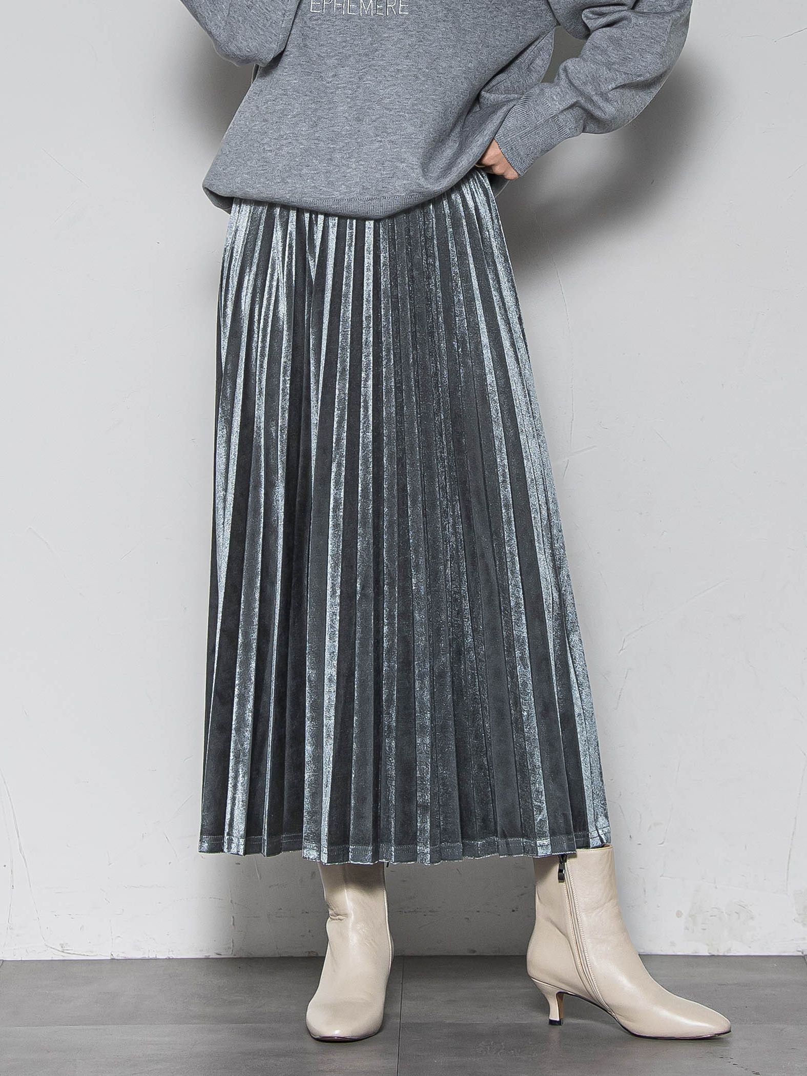 【WEB限定】ストレッチベロアプリーツスカート≪手洗い可能≫