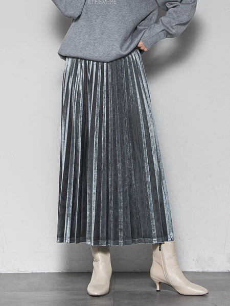 【WEB限定】ストレッチベロアプリーツスカート≪手洗い可能≫