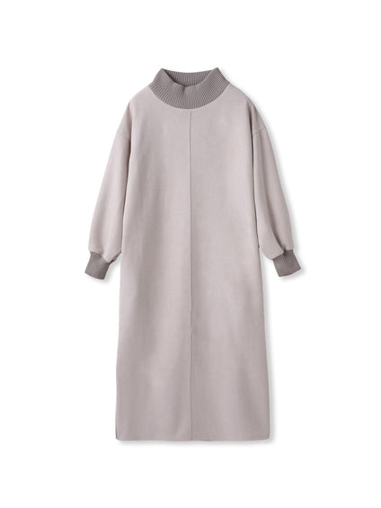 【WEB限定】スウェード×リブモックネックワンピース≪手洗い可能≫