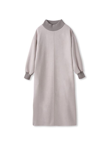 【WEB限定】スウェード×リブモックネックワンピース≪手洗い可能≫