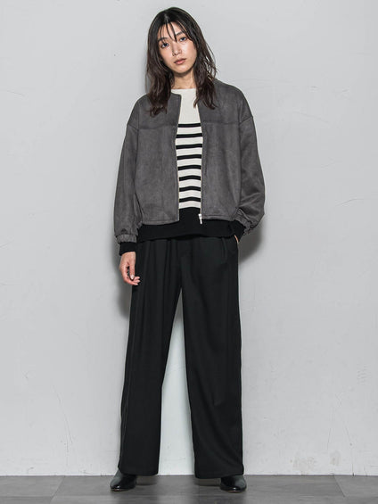 【WEB限定】マシュマロスウェードノーカラーブルゾン≪手洗い可能≫