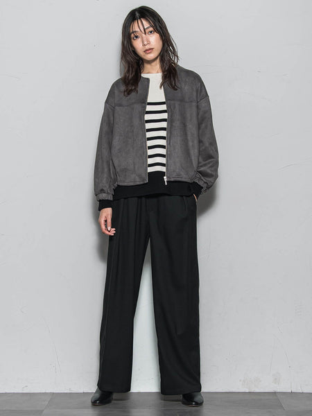 【WEB限定】マシュマロスウェードノーカラーブルゾン≪手洗い可能≫