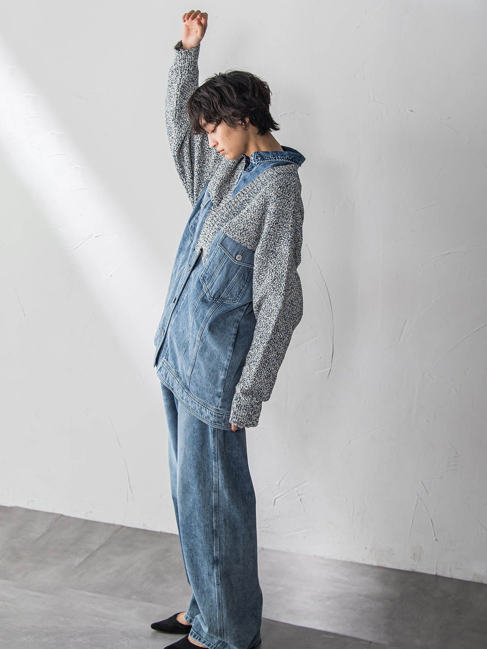 デニムドッキングニットカーディガン≪洗濯機で洗える≫