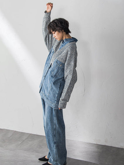 デニムドッキングニットカーディガン≪洗濯機で洗える≫