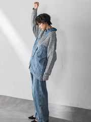 デニムドッキングニットカーディガン≪洗濯機で洗える≫