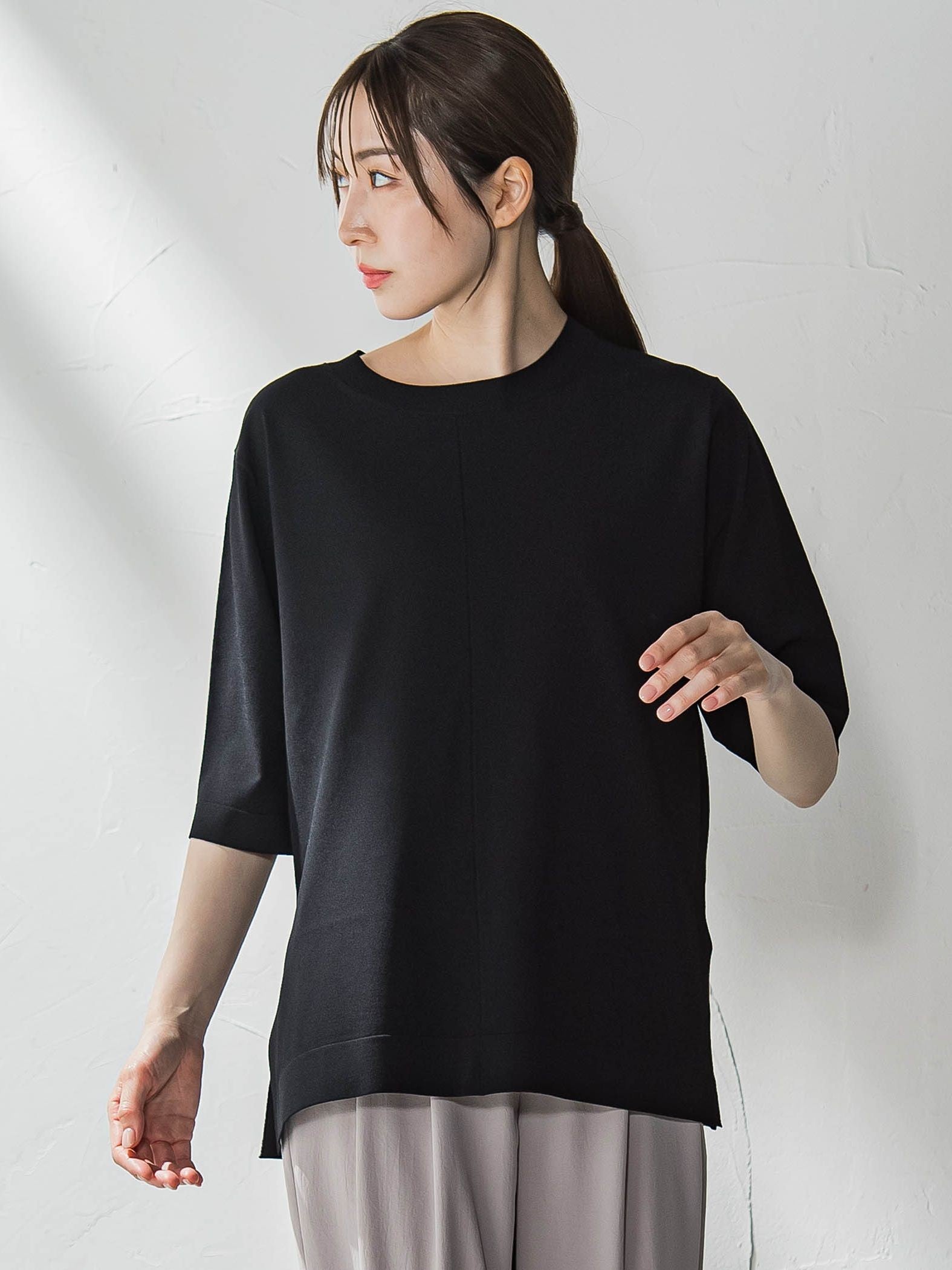 Tシャツ風ニットプルオーバー≪手洗い可能≫