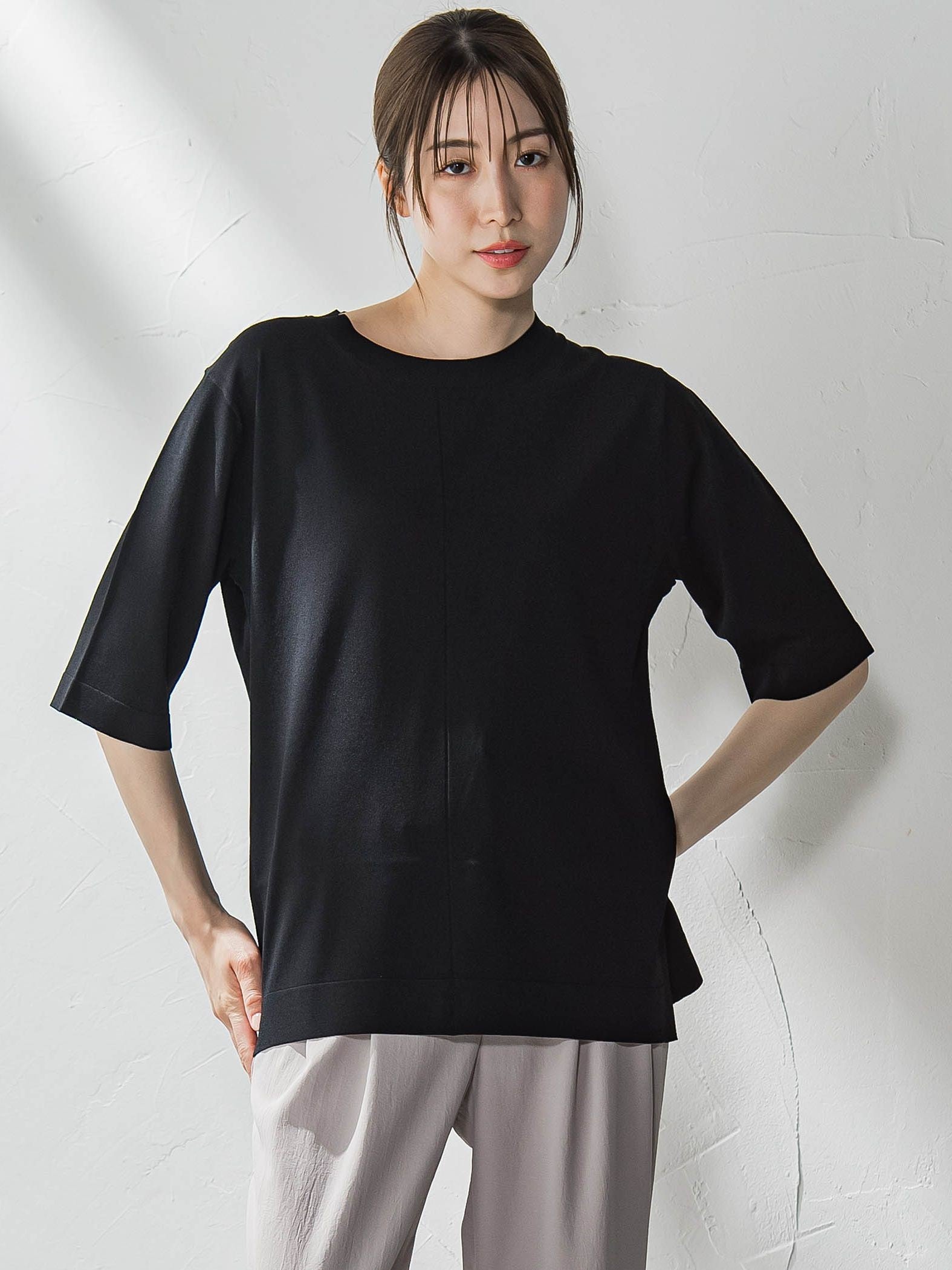 Tシャツ風ニットプルオーバー≪手洗い可能≫