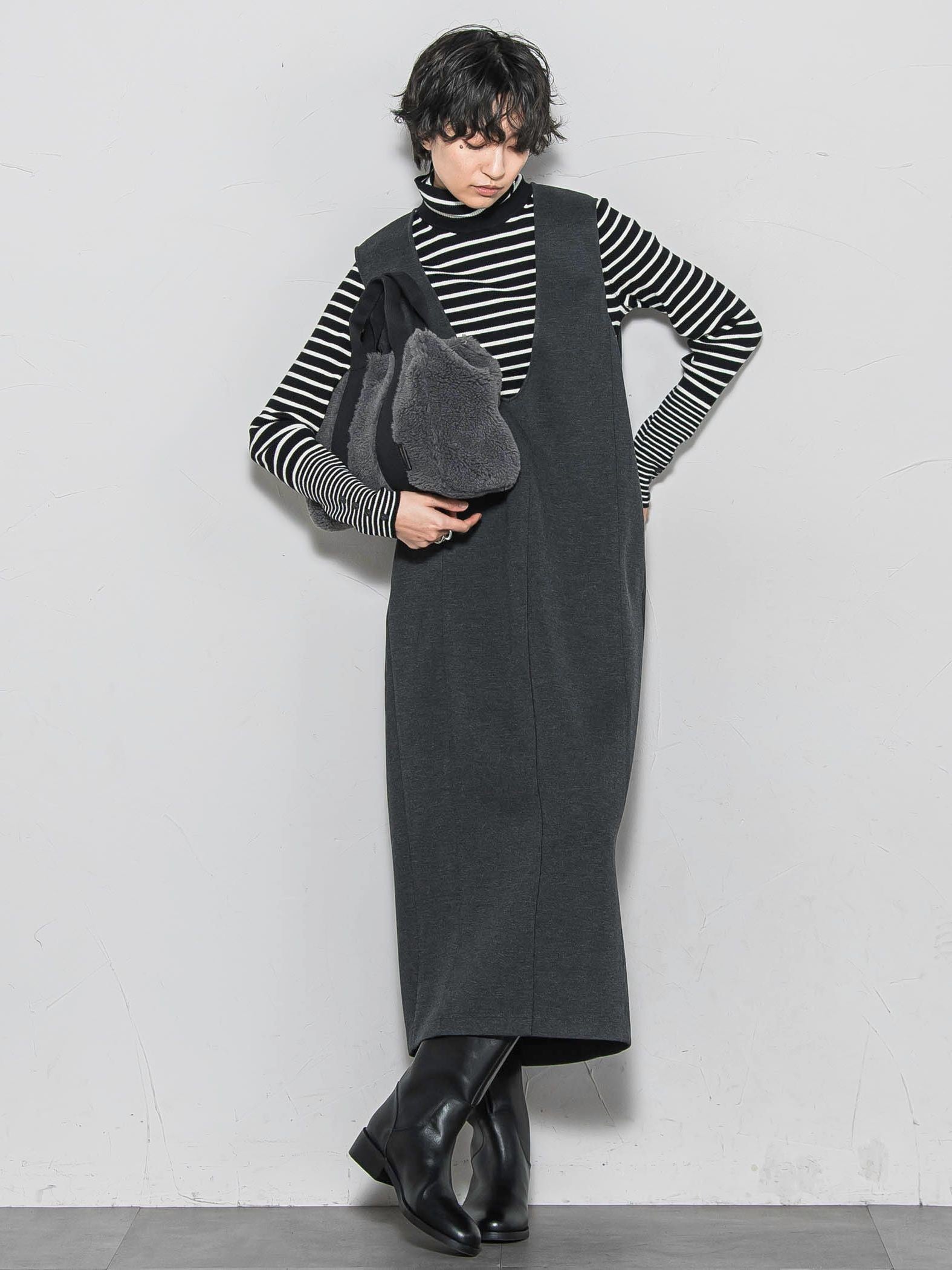 【ノンアイロン】-3kg見えIラインワンピース≪手洗い可能≫