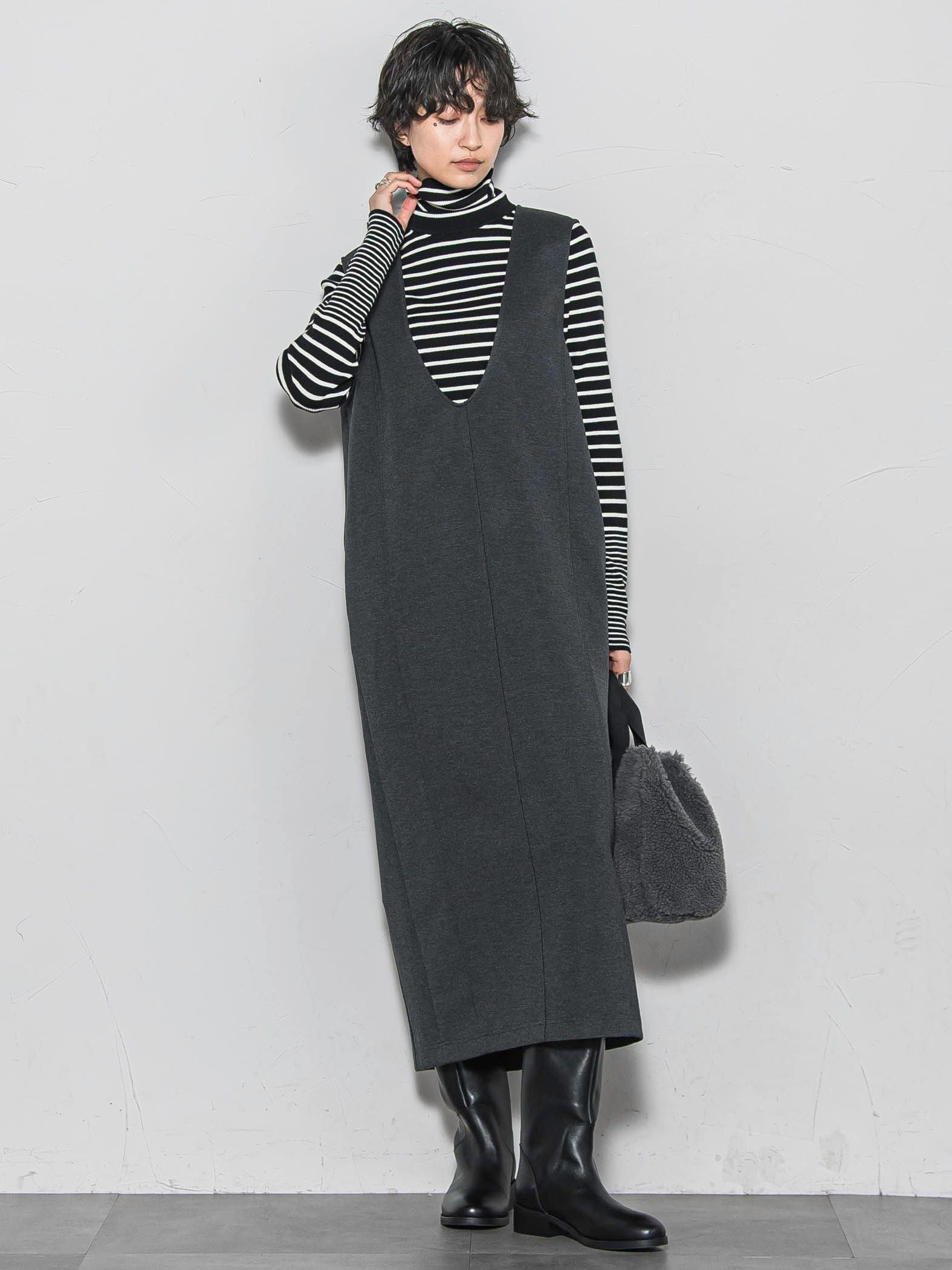 【ノンアイロン】-3kg見えIラインワンピース≪手洗い可能≫