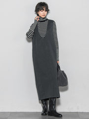 【ノンアイロン】-3kg見えIラインワンピース≪手洗い可能≫