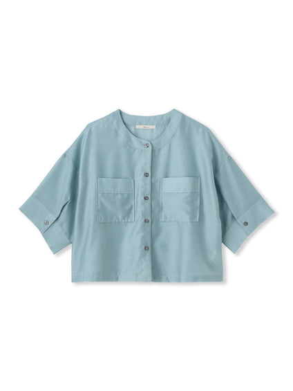 【WEB限定】シアーサテンバンドカラーブラウス