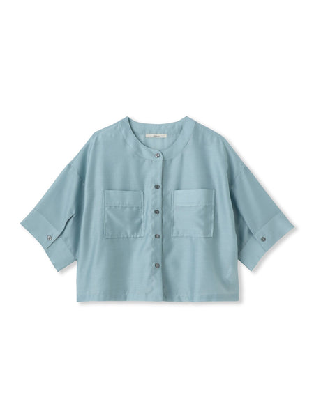 【WEB限定】シアーサテンバンドカラーブラウス