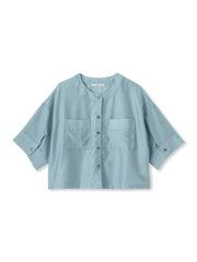 【WEB限定】シアーサテンバンドカラーブラウス