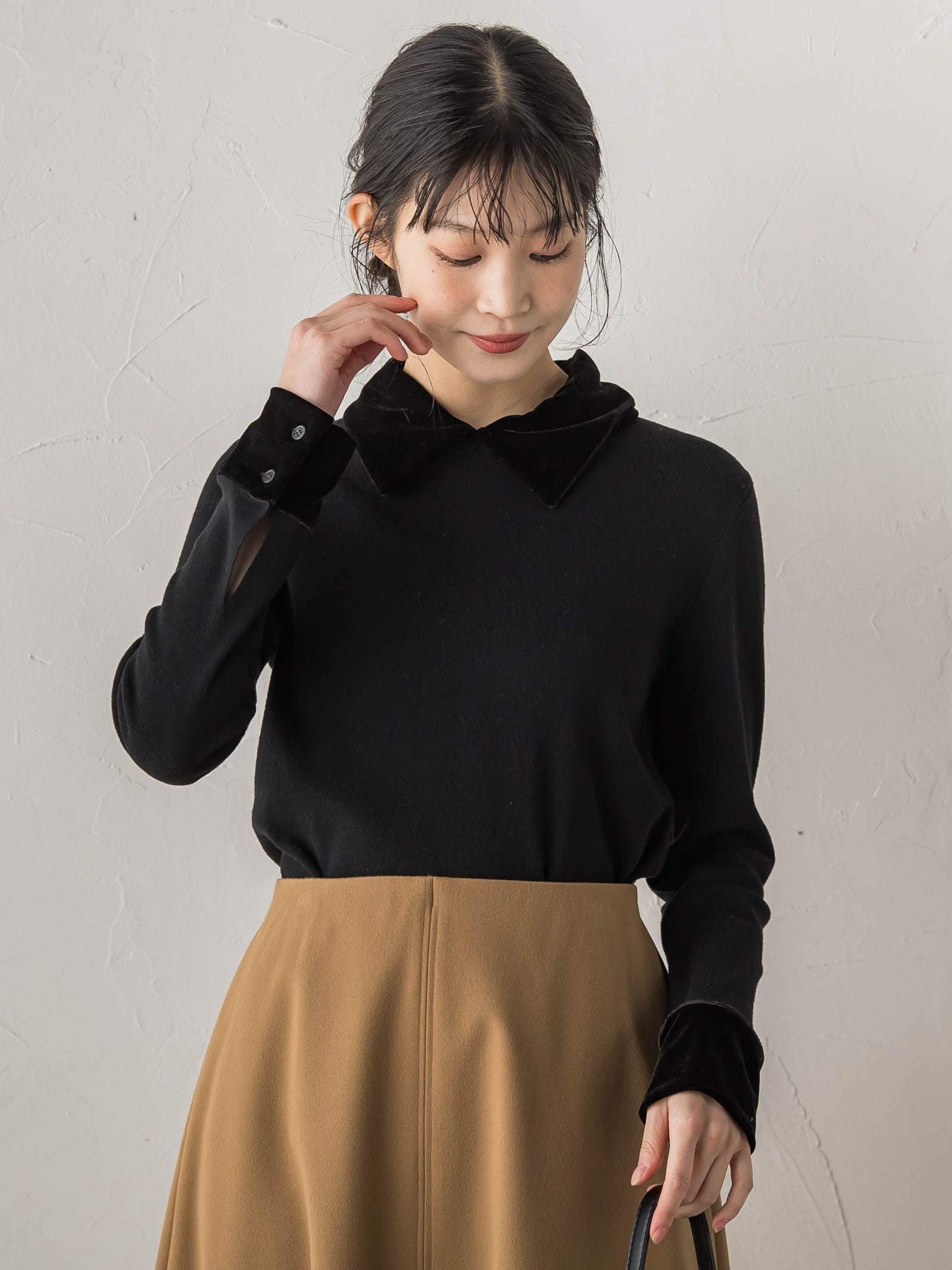 ベロア襟付きニット≪手洗い可能≫