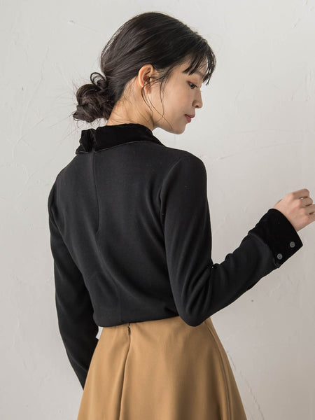 ベロア襟付きニット≪手洗い可能≫