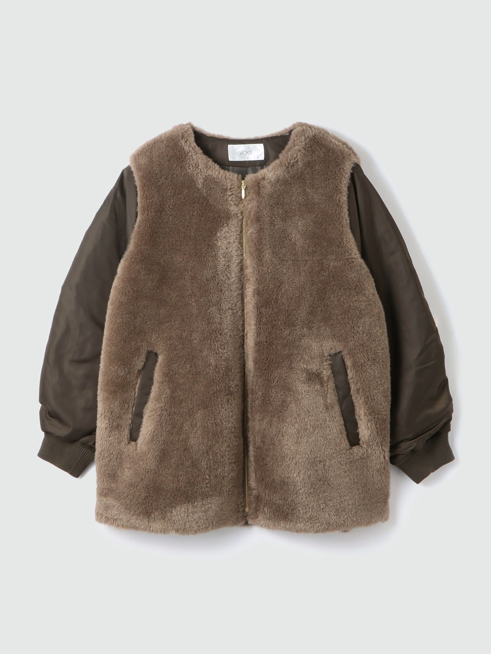 ボア切替ノーカラーミドルコート