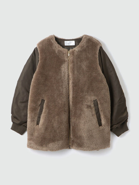 ボア切替ノーカラーミドルコート