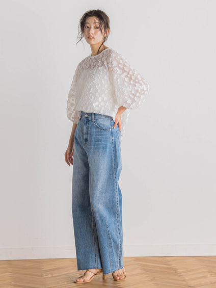 Flower Jacquardブラウス≪洗濯機で洗える≫