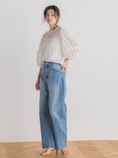 Flower Jacquardブラウス≪洗濯機で洗える≫