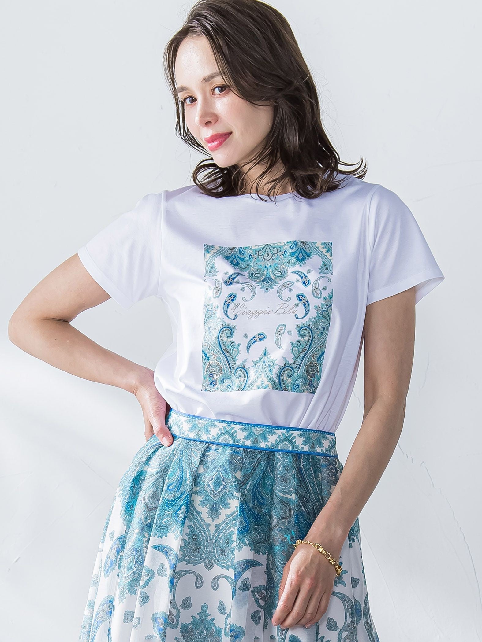 ペイズリープリントTシャツ≪洗濯機で洗える≫