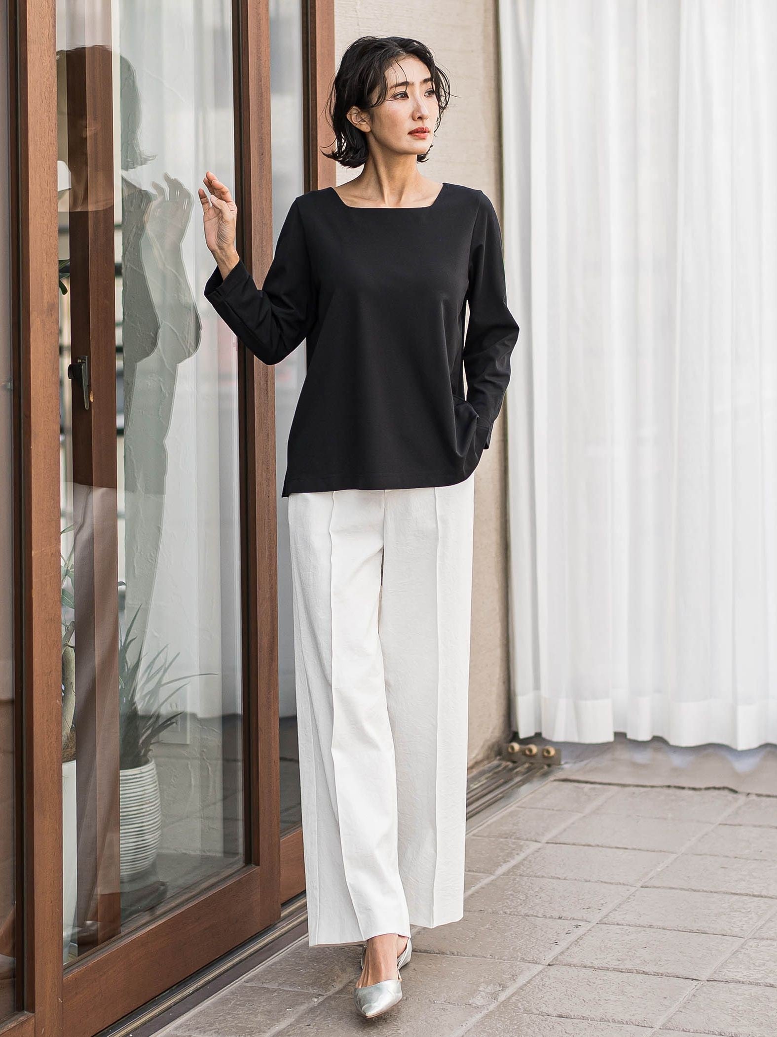 【WEB限定】シェルタリングワイドパンツ≪洗濯機で洗える≫