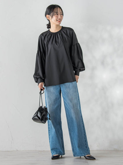 カーブデニムパンツ≪洗濯機で洗える≫