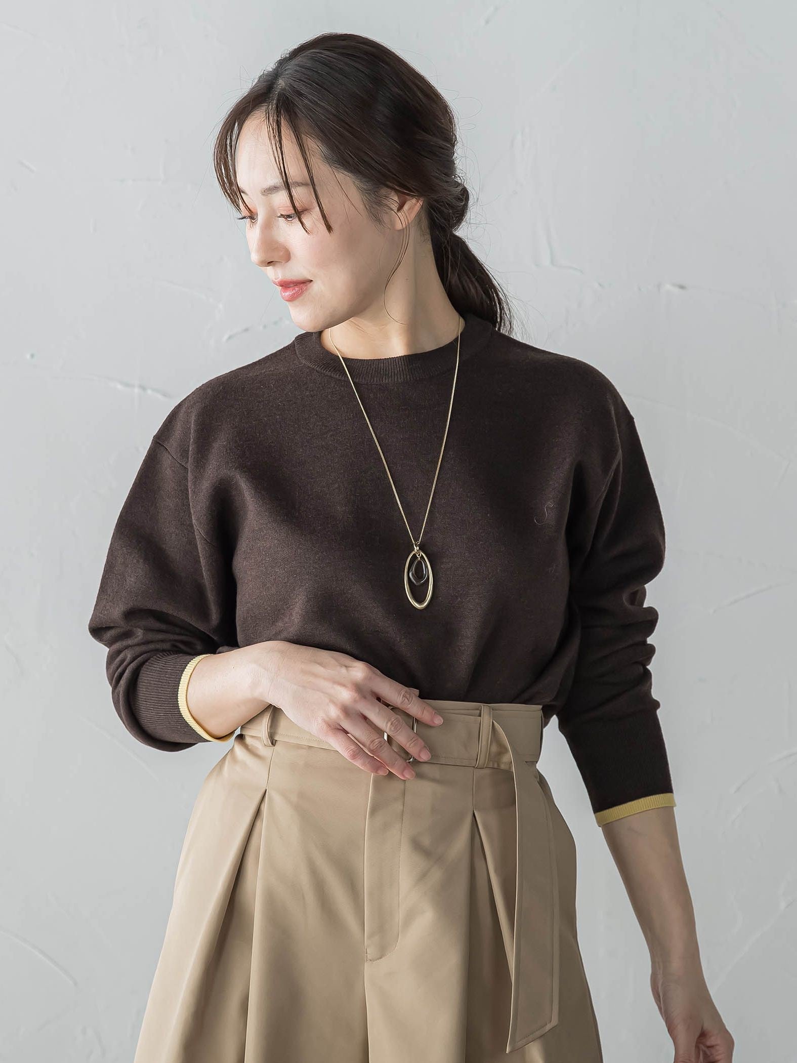 配色クルーネックニット≪洗える≫