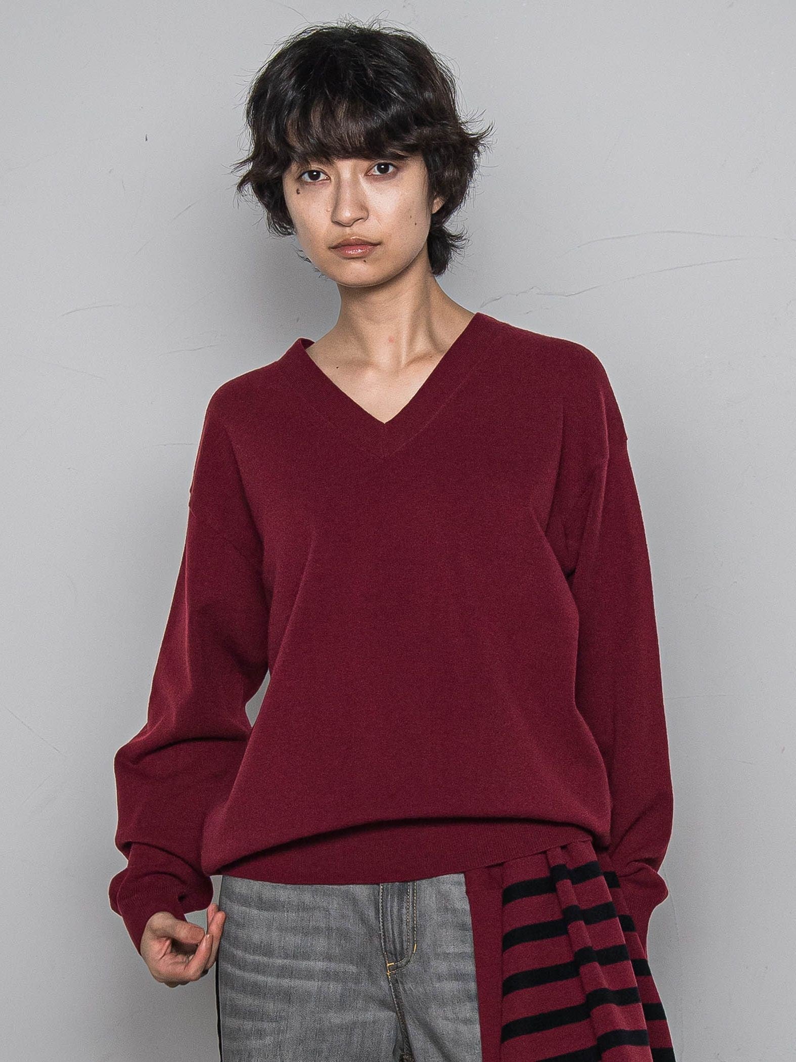 【ふわもち】Vネックニット≪洗濯機で洗える≫