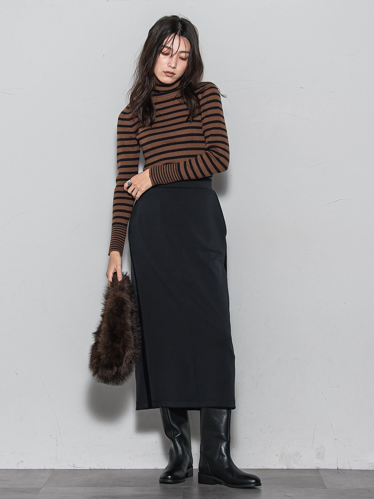 【WEB限定】タートルネックボーダーニットプルオーバー≪手洗い可能≫