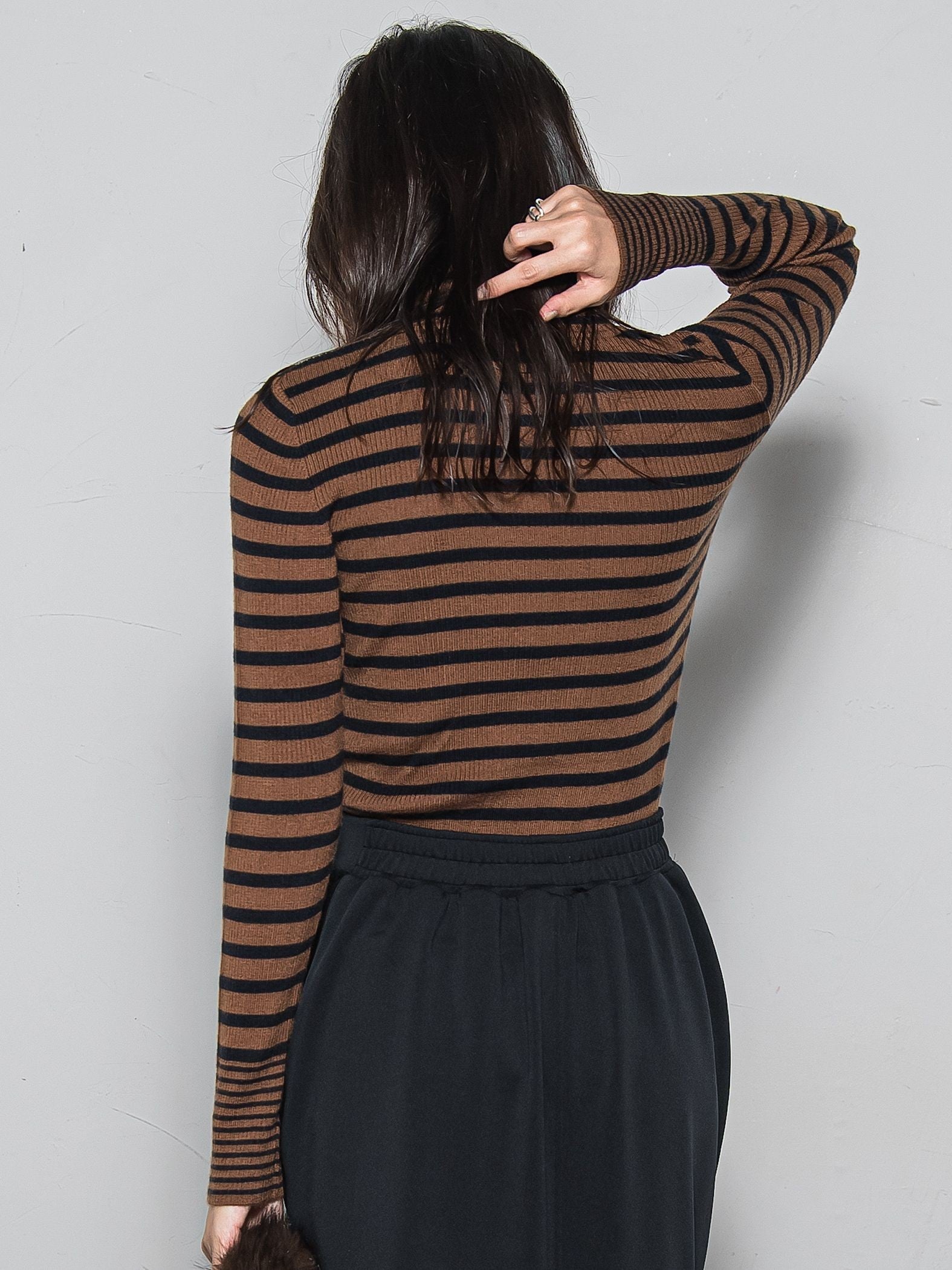 【WEB限定】タートルネックボーダーニットプルオーバー≪手洗い可能≫