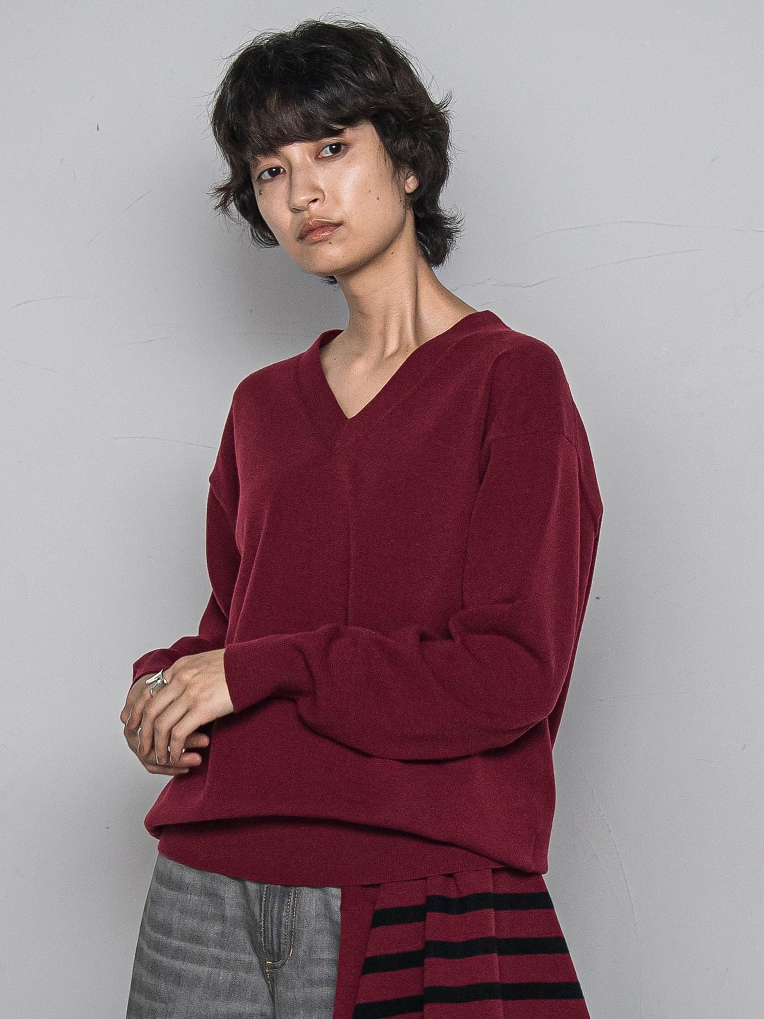 【ふわもち】Vネックニット≪洗濯機で洗える≫