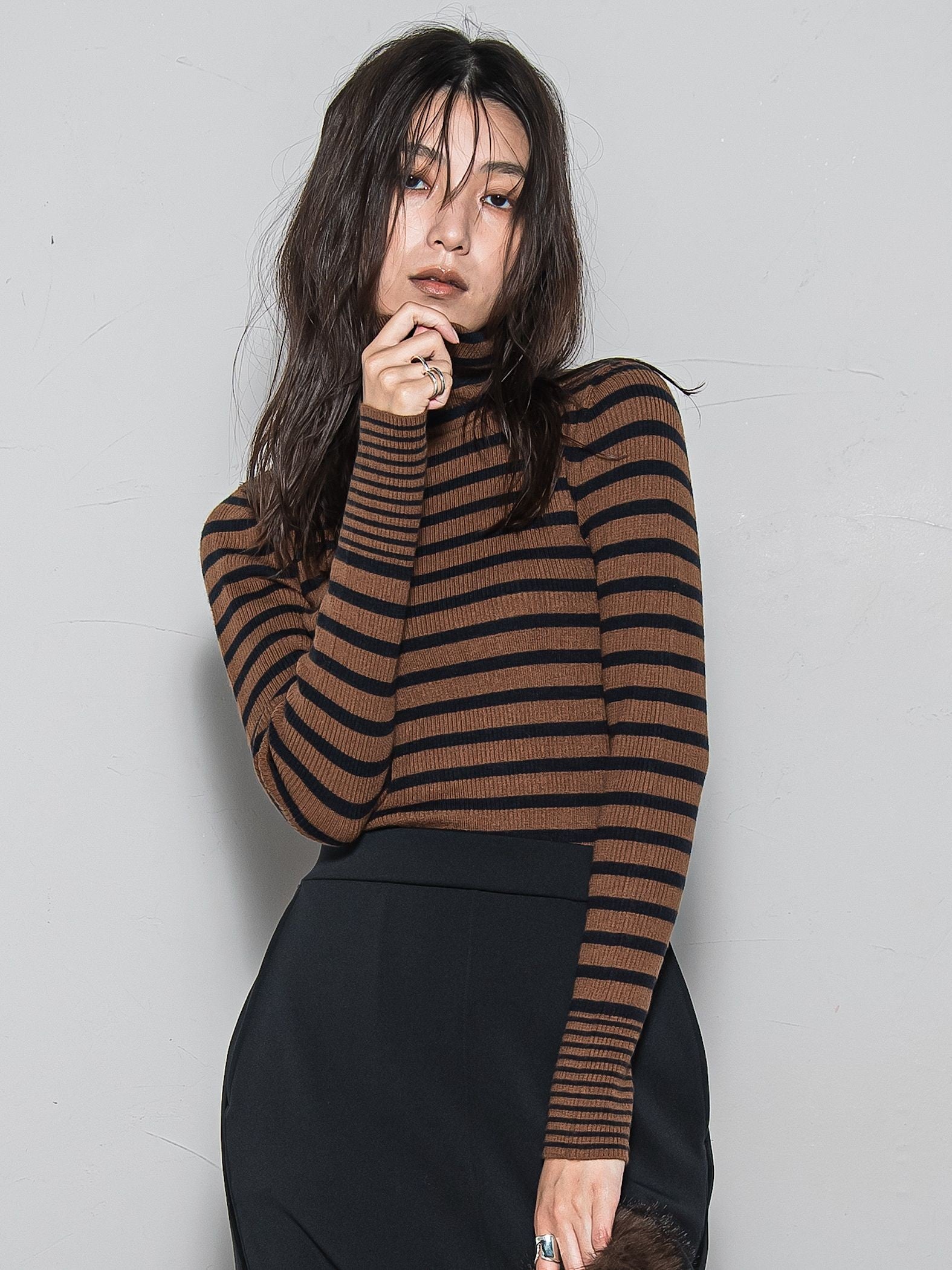 【WEB限定】タートルネックボーダーニットプルオーバー≪手洗い可能≫