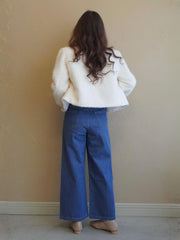 Double Belt Wide Denim［XS.under150cmさんもオススメ］≪洗濯機で洗える≫